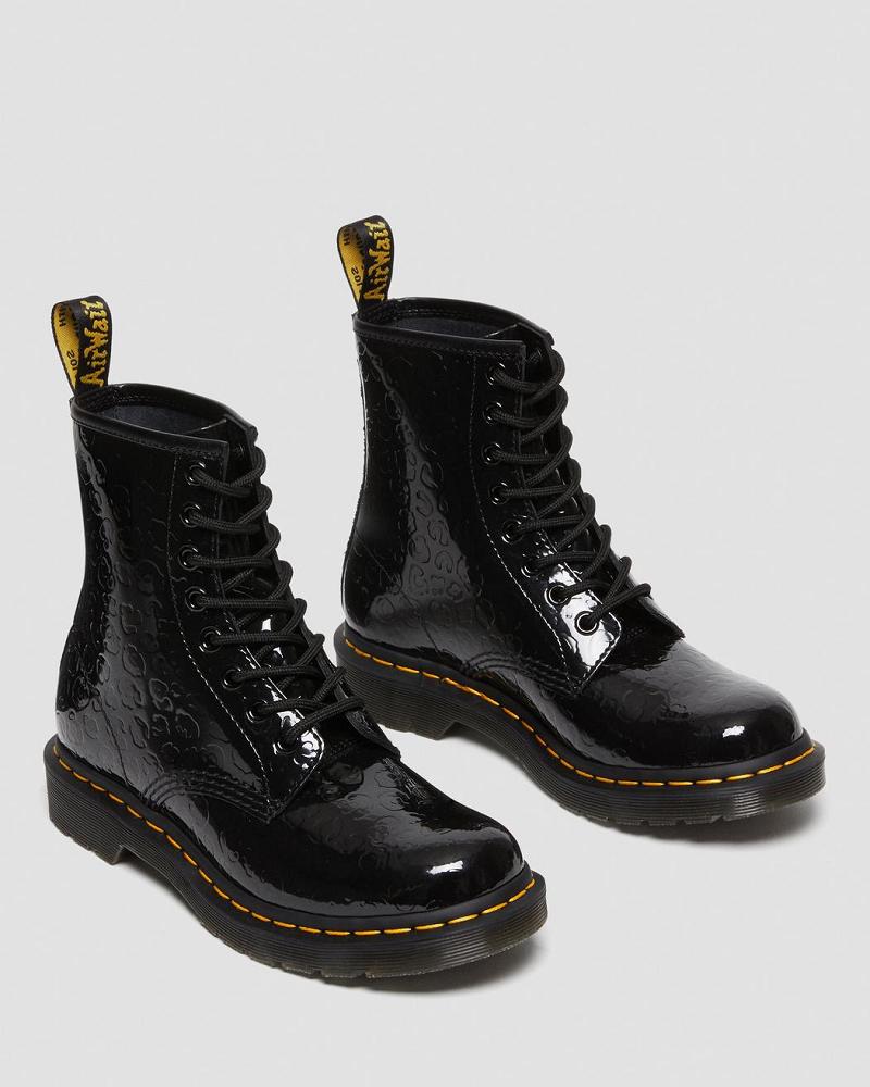 Dr Martens 1460 Leopard Emboss Lak Leren Enkellaars Dames Zwart Leopard | NL 90QMA